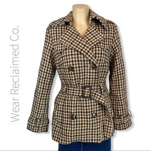 Ben Sherman Houndstooth Wool Blend Pea Coat